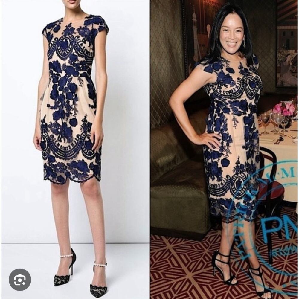 Marchesa Notte Navy Mena Dress Size 8